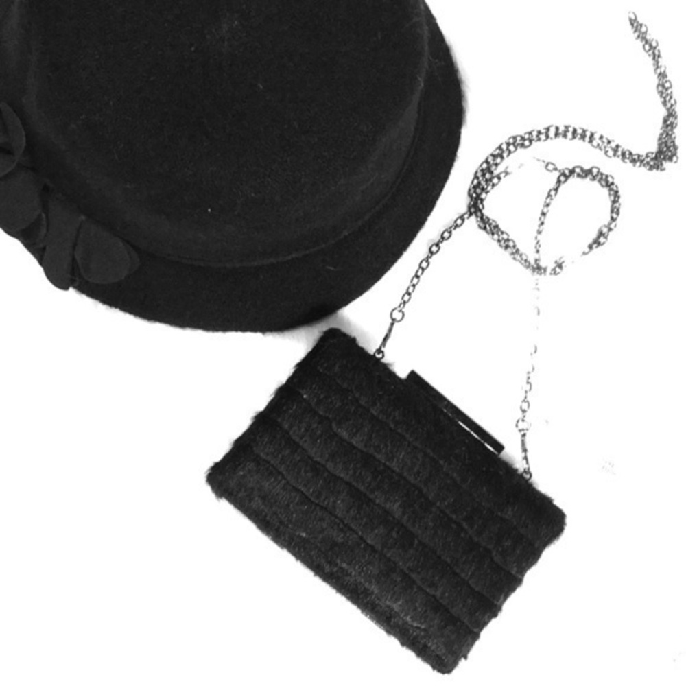 LA Diva Faux fur mini‎ bag black rectangle crossbody